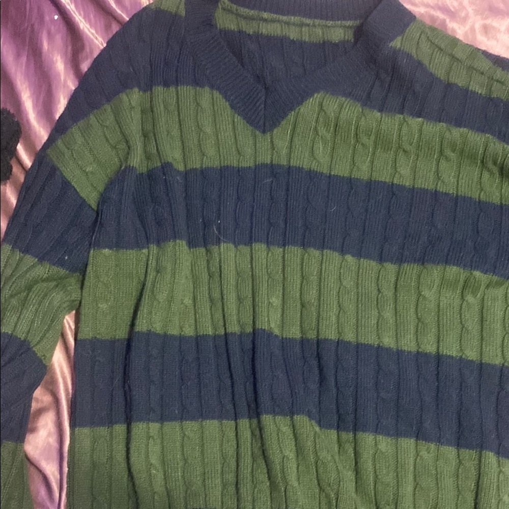 Men's Green and Blue Striped Sweater